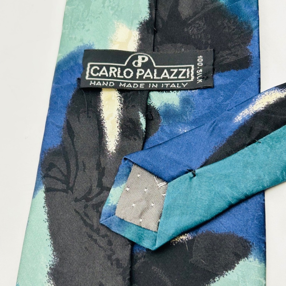 Carlo Palazzi Silk Tie Blue Abstract Camo Abstract Watercolor Italian Handmade